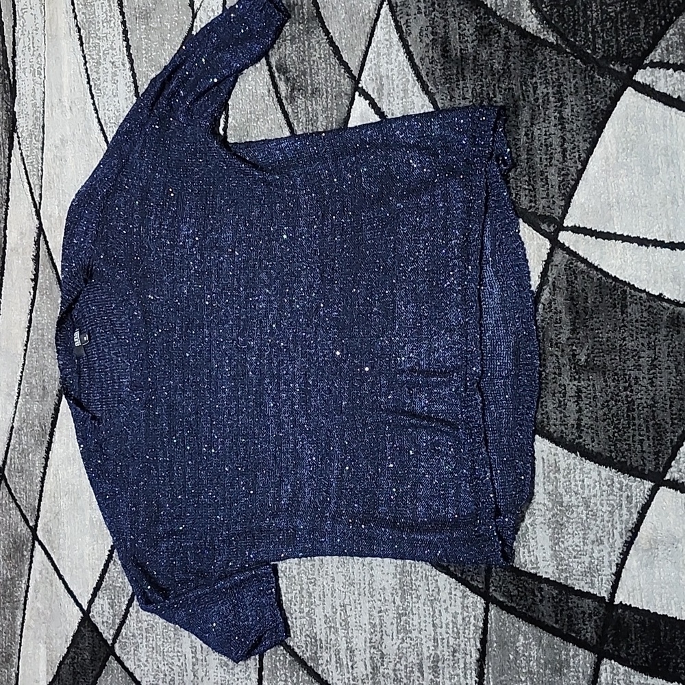 ANA NAVY BLUE IRIDESCENT SEQUINS SHORT SLEEVE SWEATER
